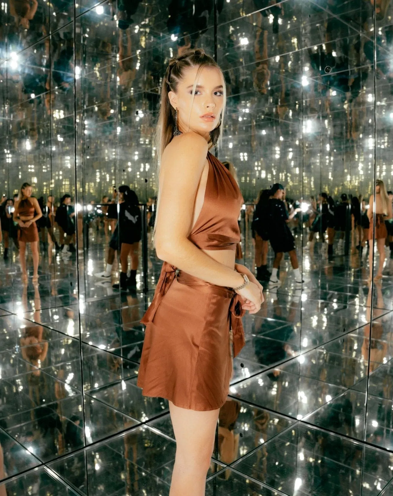 Che Silk Wrap Mini Skirt in Chocolate