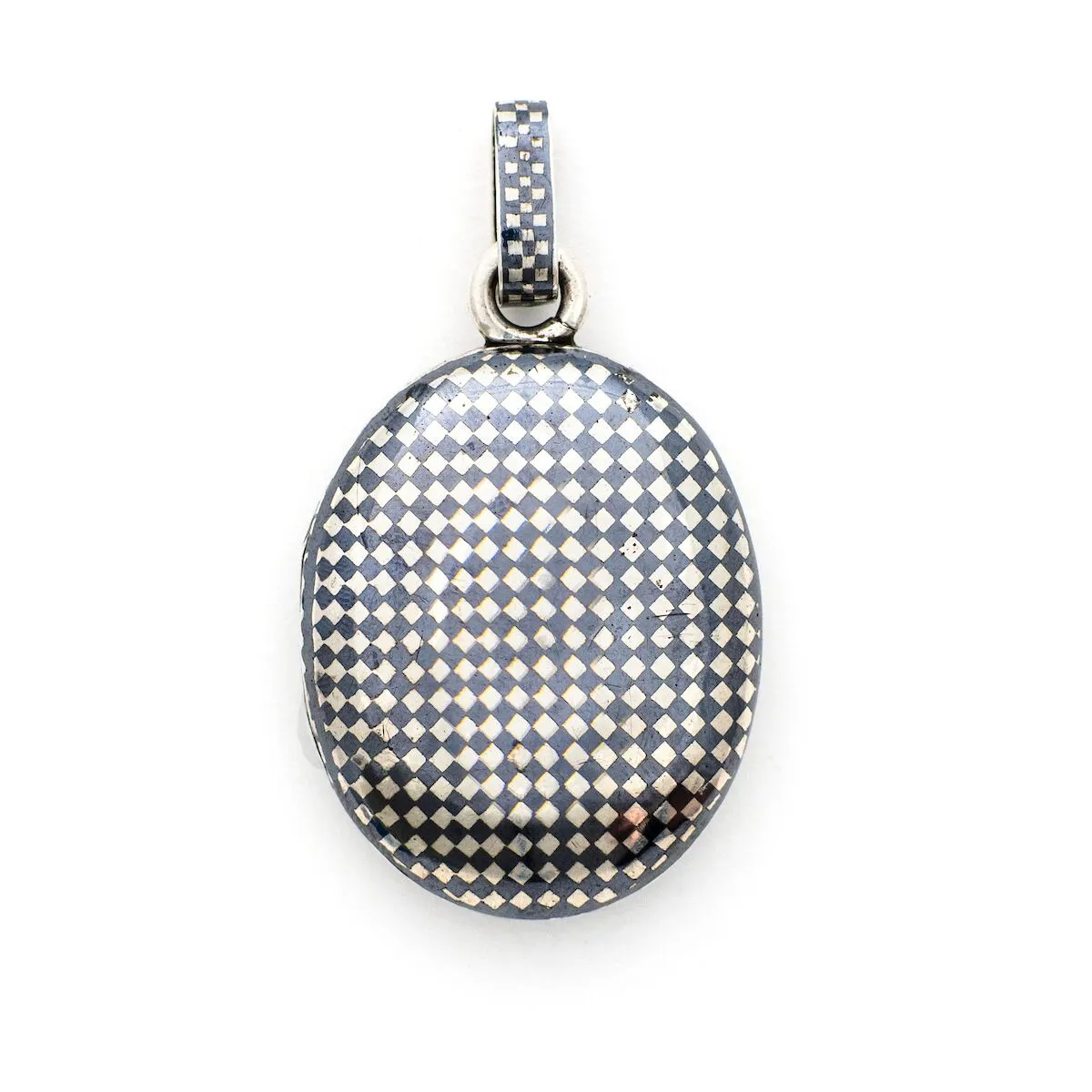 Checkered Oval Niello Antique Locket
