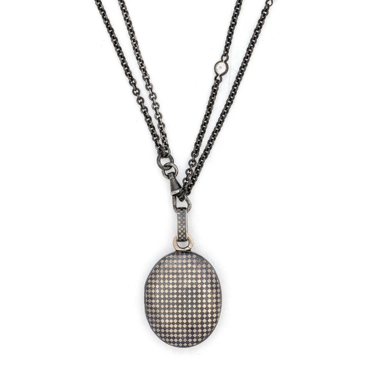 Checkered Oval Niello Antique Locket