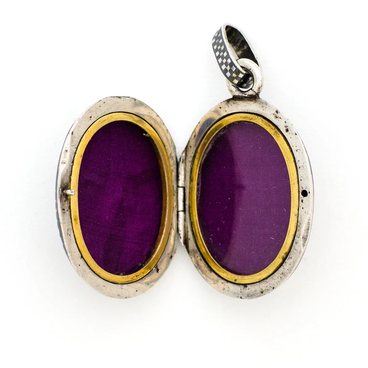 Checkered Oval Niello Antique Locket
