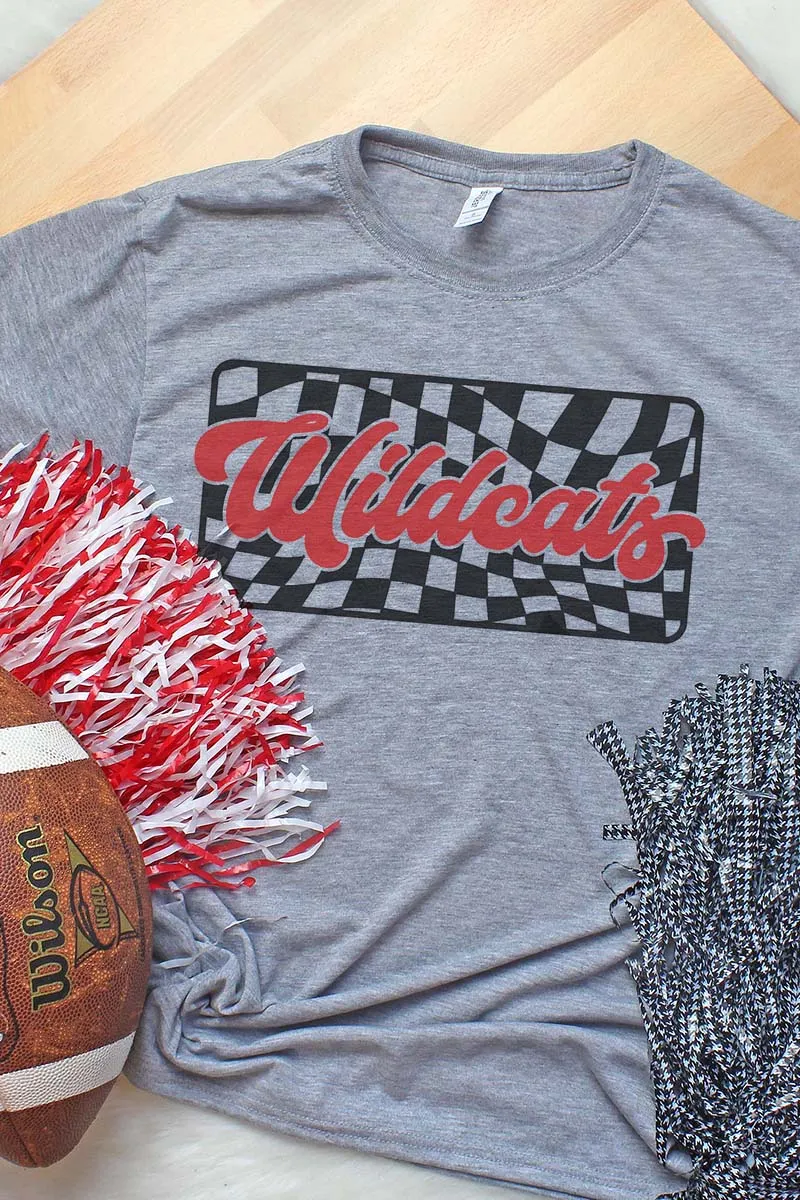 Checkered Wildcats Red Unisex Dri-Power Poly Tee