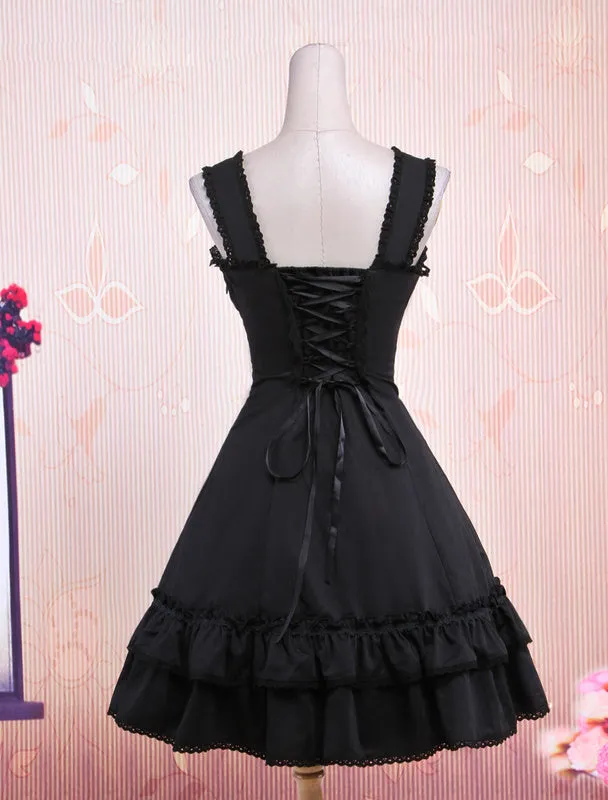 Classic Black Sleeveless Cotton Lolita One-Piece