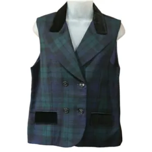 Collectable Gold by Giorgio St Angelo Geeen Plaid Vest Velvet Trim Medium