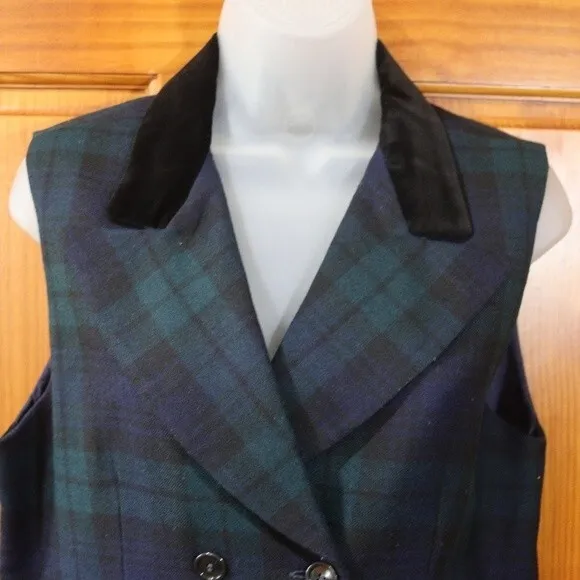 Collectable Gold by Giorgio St Angelo Geeen Plaid Vest Velvet Trim Medium