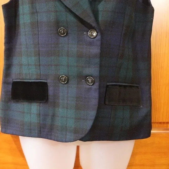 Collectable Gold by Giorgio St Angelo Geeen Plaid Vest Velvet Trim Medium