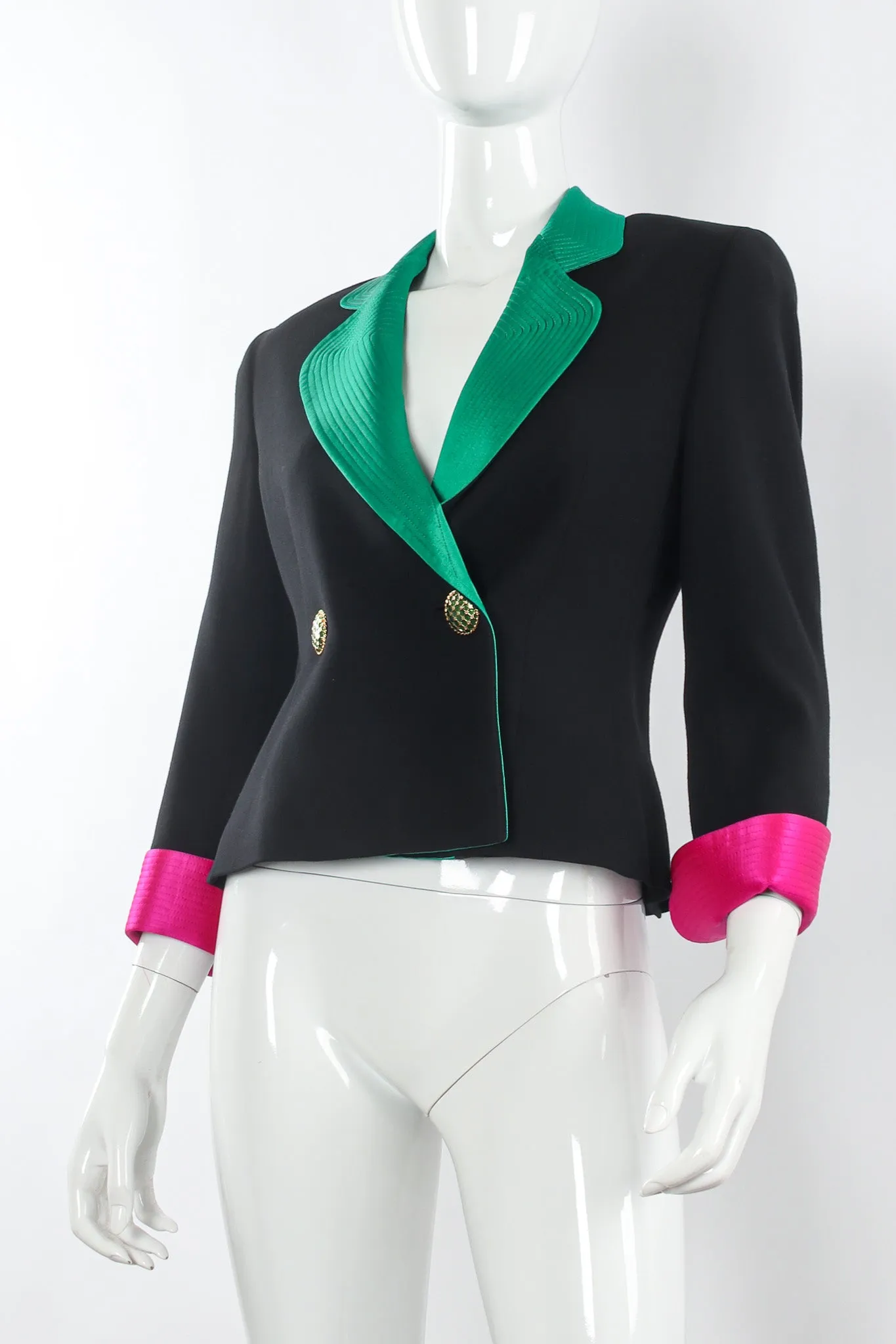 Color Block Wool Crop Blazer