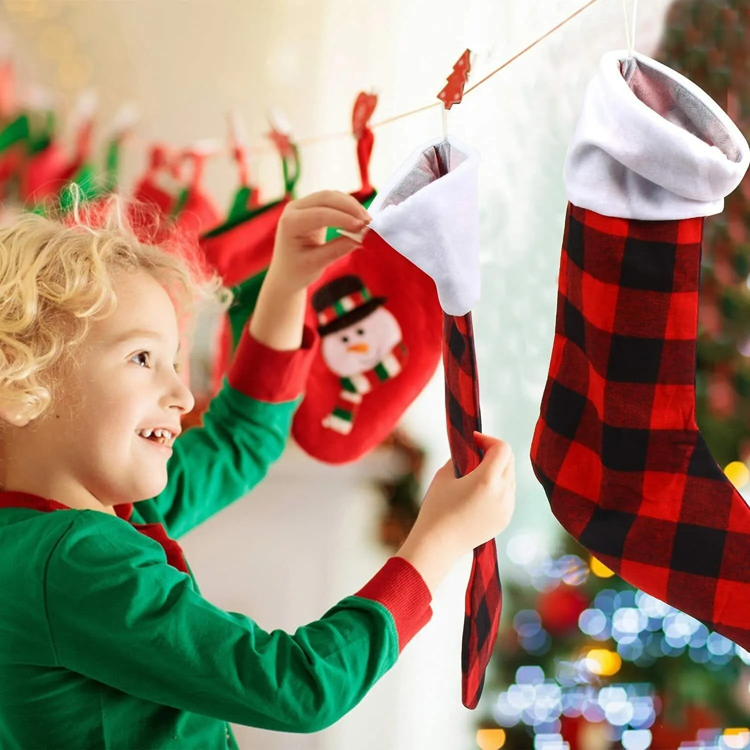 Complete Family Vintage Merry Christmas Stockings Set 6 PCS