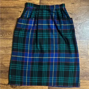 Continuations • Size 12 • USA • Union Made • Blue/Green• Wool• Plaid • Skirt