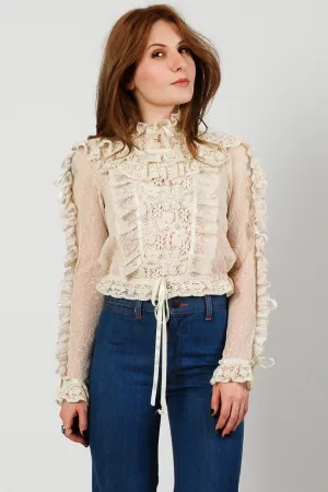 Cream Lace & Crochet Blouse