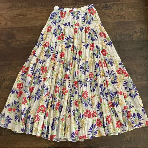 Denim &amp; Supply Ralph Lauren Boho Floral Tiered Maxi Skirt Sz XS Gauzy