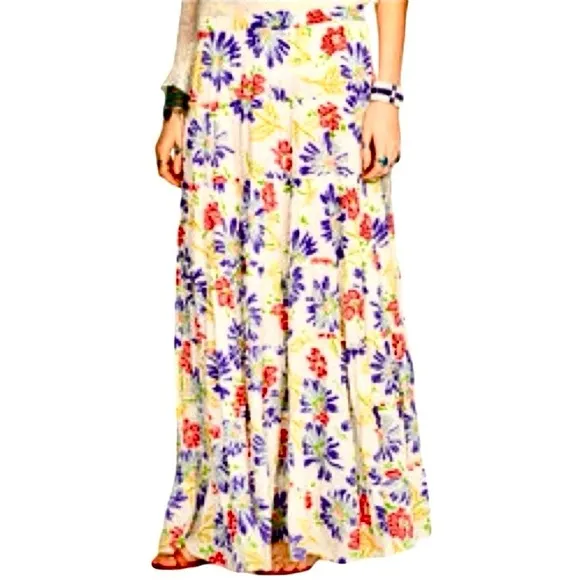 Denim &amp; Supply Ralph Lauren Boho Floral Tiered Maxi Skirt Sz XS Gauzy