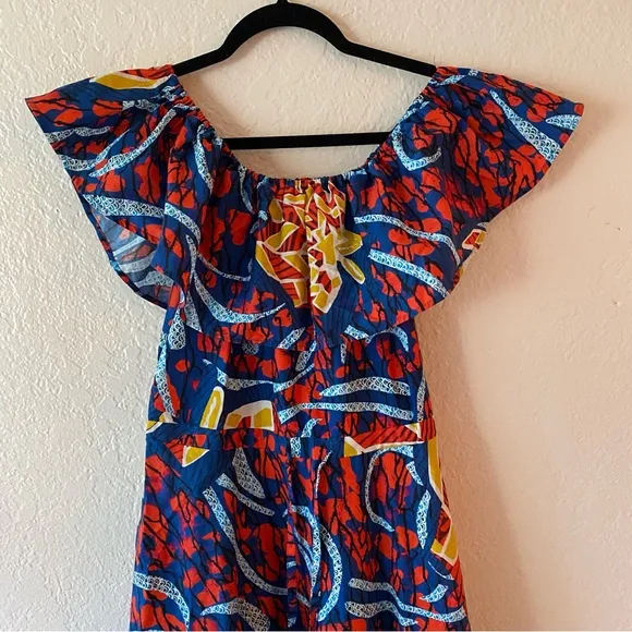 Desigual Stella Jean Ruffled Midi Dress Size S Boho Bohemian Tribal