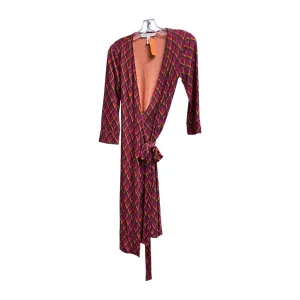 DIANE VON FURSTENBERG Orange Silk Print Wrap Dress | US 4