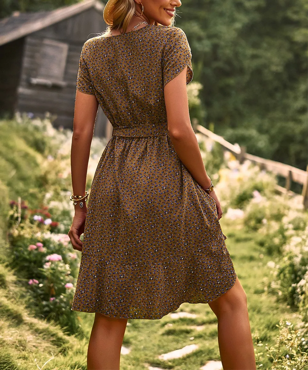 Ditsy Floral Tie Waist Ruffled Dress