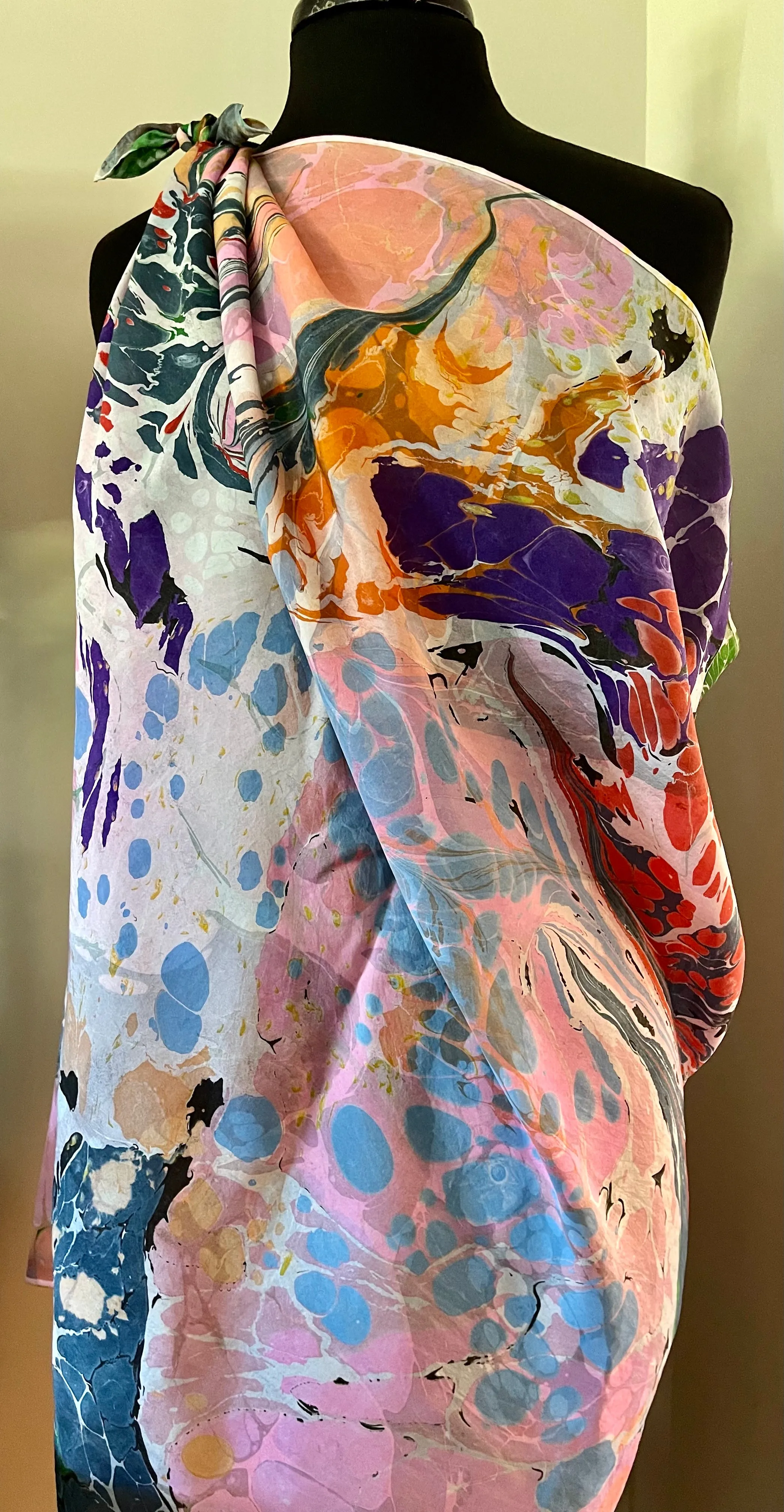Double marbled Summer Color Habotai Silk 35x57 Sarong Wrap