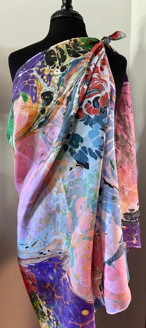 Double marbled Summer Color Habotai Silk 35x57 Sarong Wrap