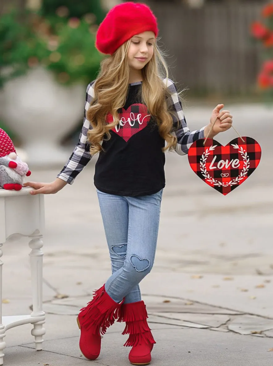 Drop Of Love Plaid Raglan Top