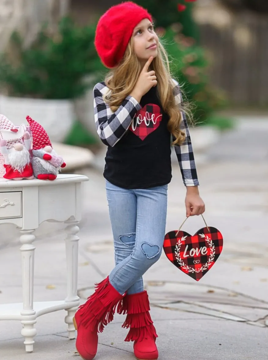Drop Of Love Plaid Raglan Top