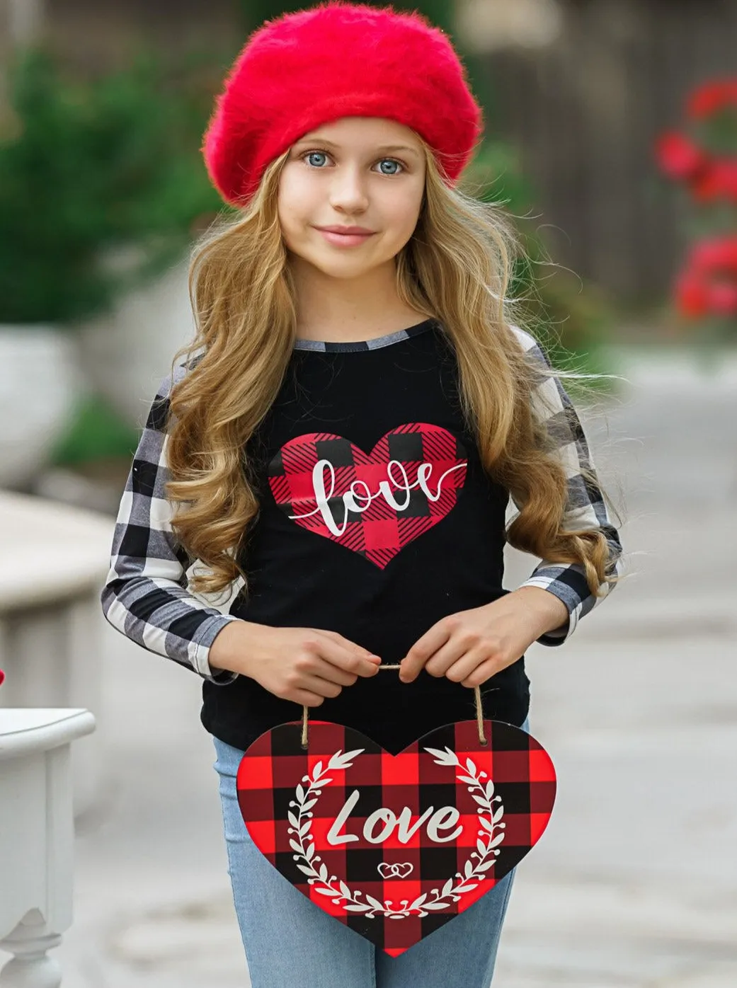 Drop Of Love Plaid Raglan Top