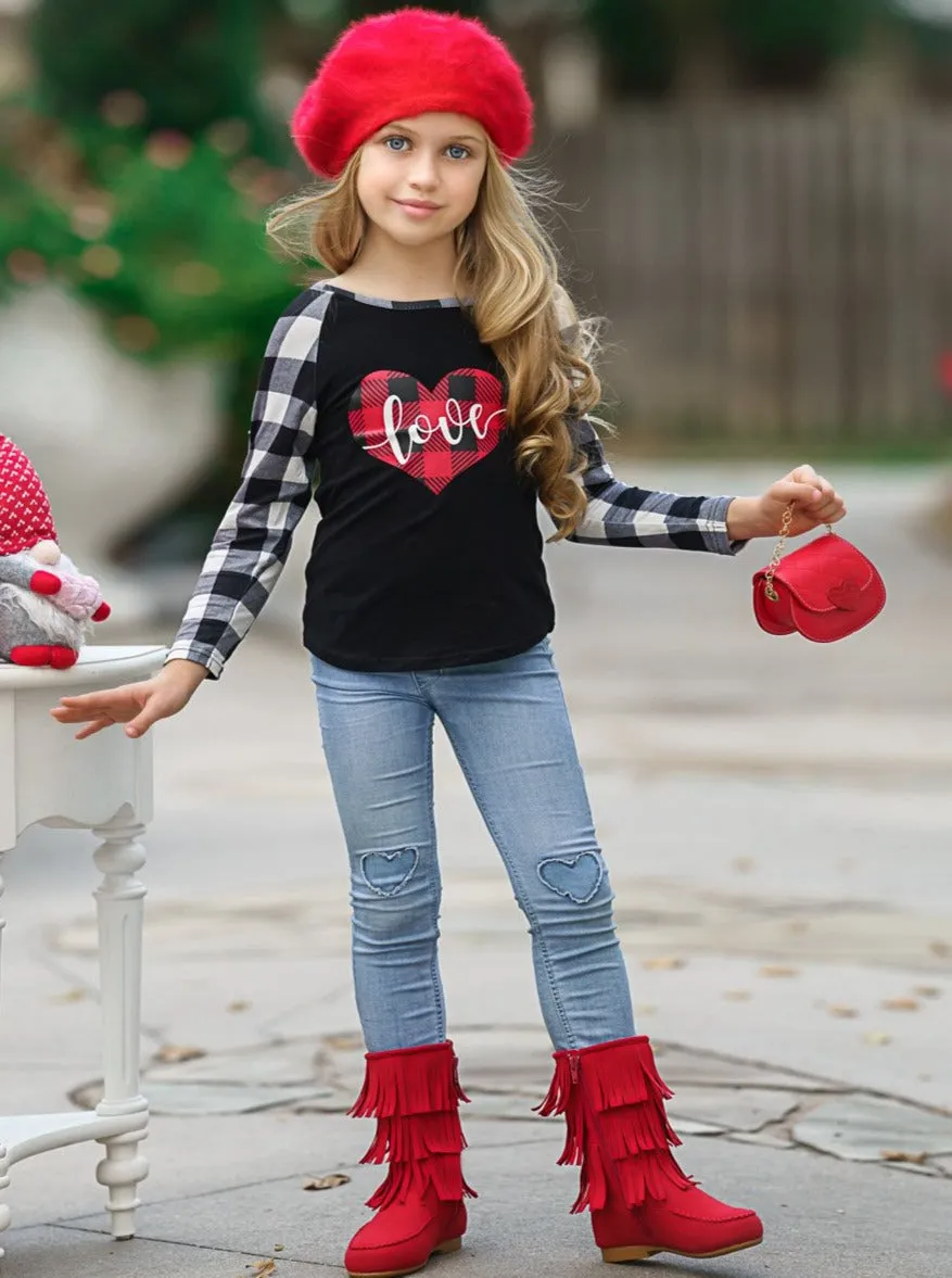 Drop Of Love Plaid Raglan Top