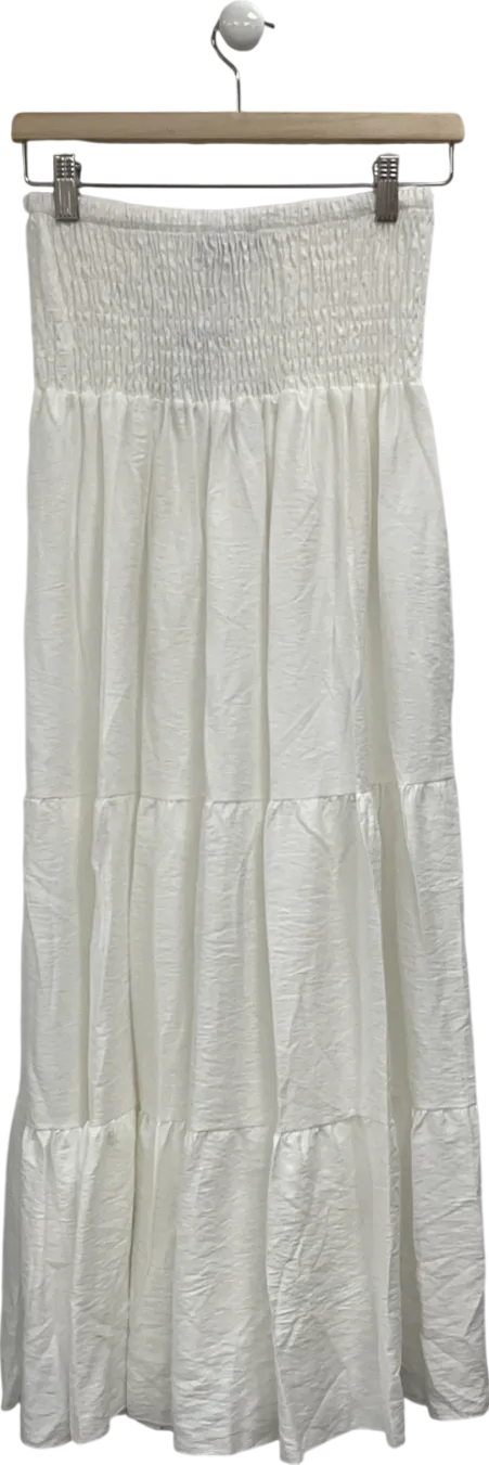 Ego High Waist Side Split Tiered Maxi Skirt In White UK L