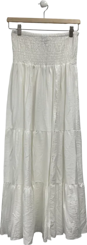 Ego High Waist Side Split Tiered Maxi Skirt In White UK L