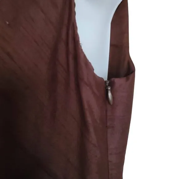 ELIZA J Rosette Detail Sleeveless Silk Dupioni Dress Chocolate Brown Women's 10
