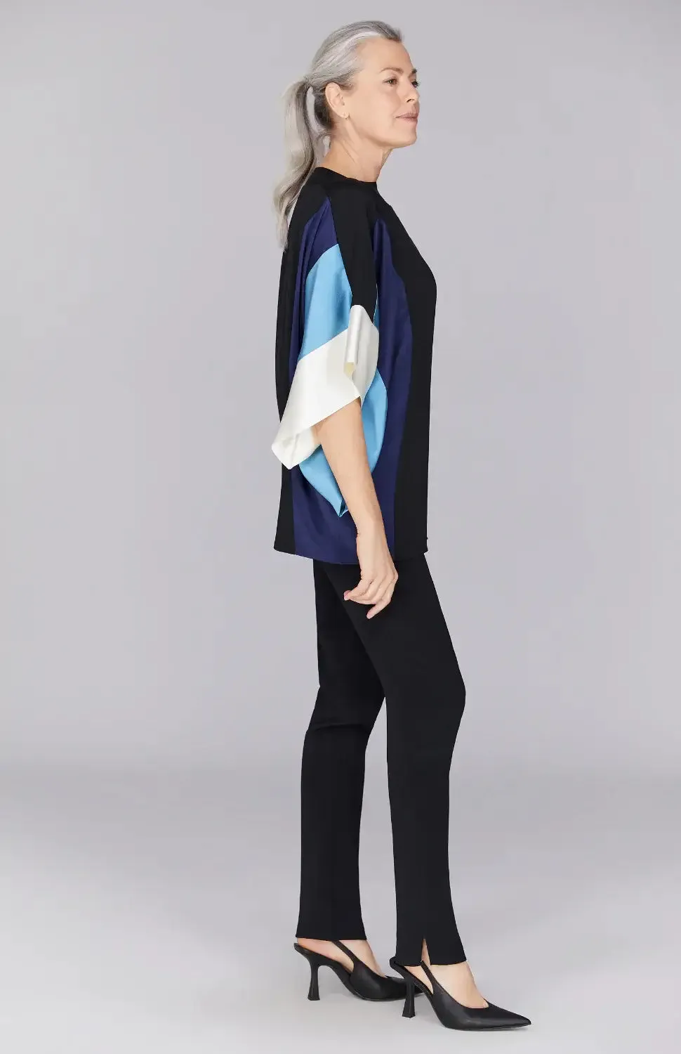 Emmelle Silk Tunic with Contrast Silk Bands in Moonstone/Pearl