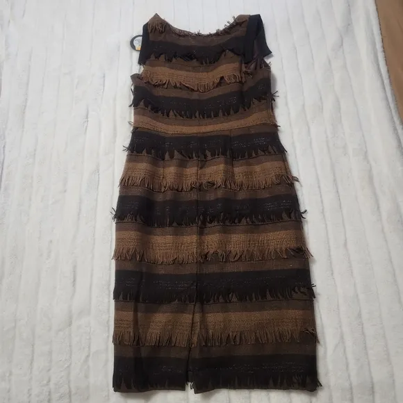 Eva Franco Brown Dress Size 8 Sleeveless Sheath Fringe Lined Avant Garde Boho
