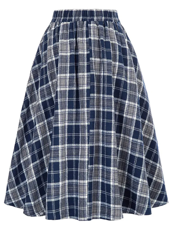 Fashion Autumn Winter Ladies Woolen Big Swing Plaid Skirt