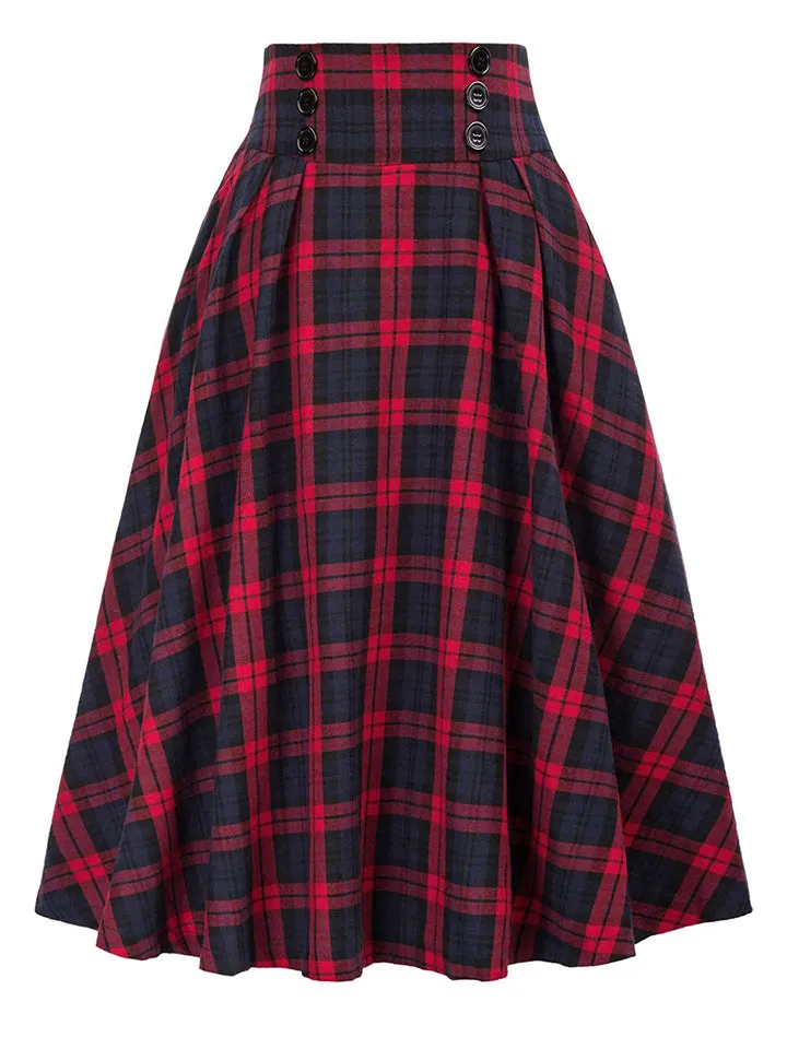Fashion Autumn Winter Ladies Woolen Big Swing Plaid Skirt