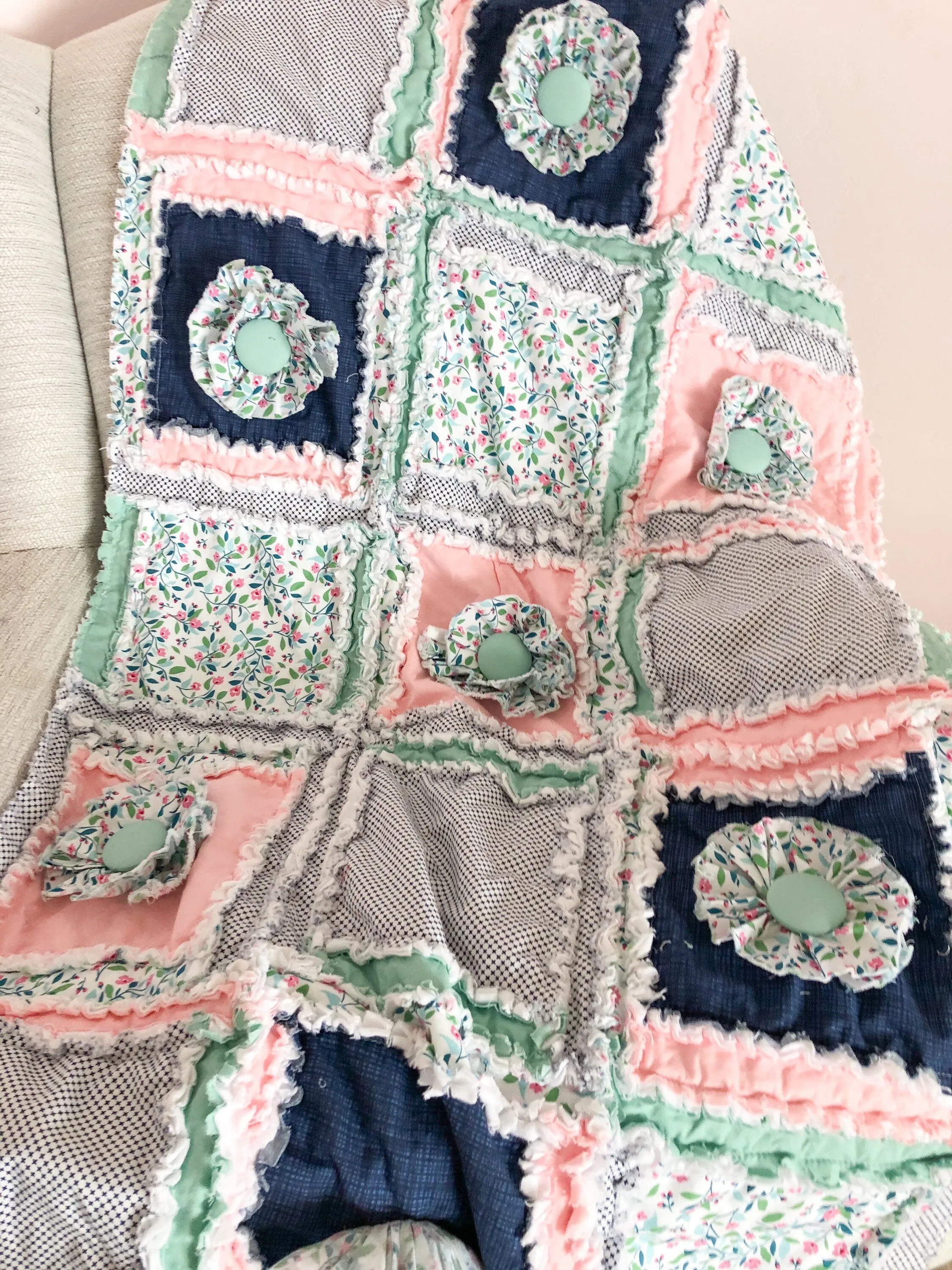Floral Crib Bedding Homemade Quilts, Baby Girl Rag Quilt, Boho Comforter, Toddler Bedding Girl, Baby Girl