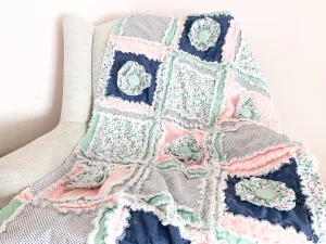 Floral Crib Bedding Homemade Quilts, Baby Girl Rag Quilt, Boho Comforter, Toddler Bedding Girl, Baby Girl