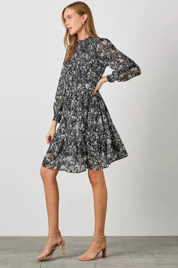 FLORAL PRINT SMOCKED YOKE TIERED DRESS