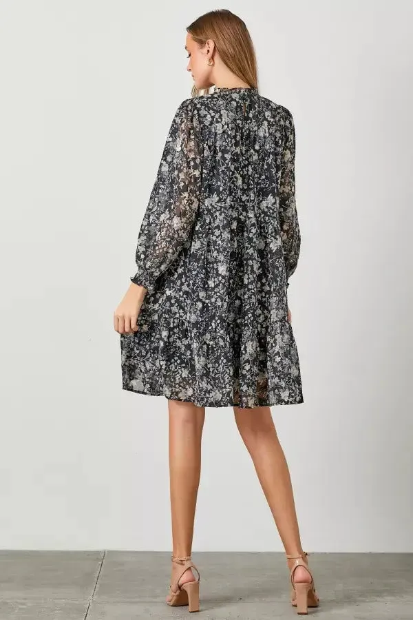 FLORAL PRINT SMOCKED YOKE TIERED DRESS
