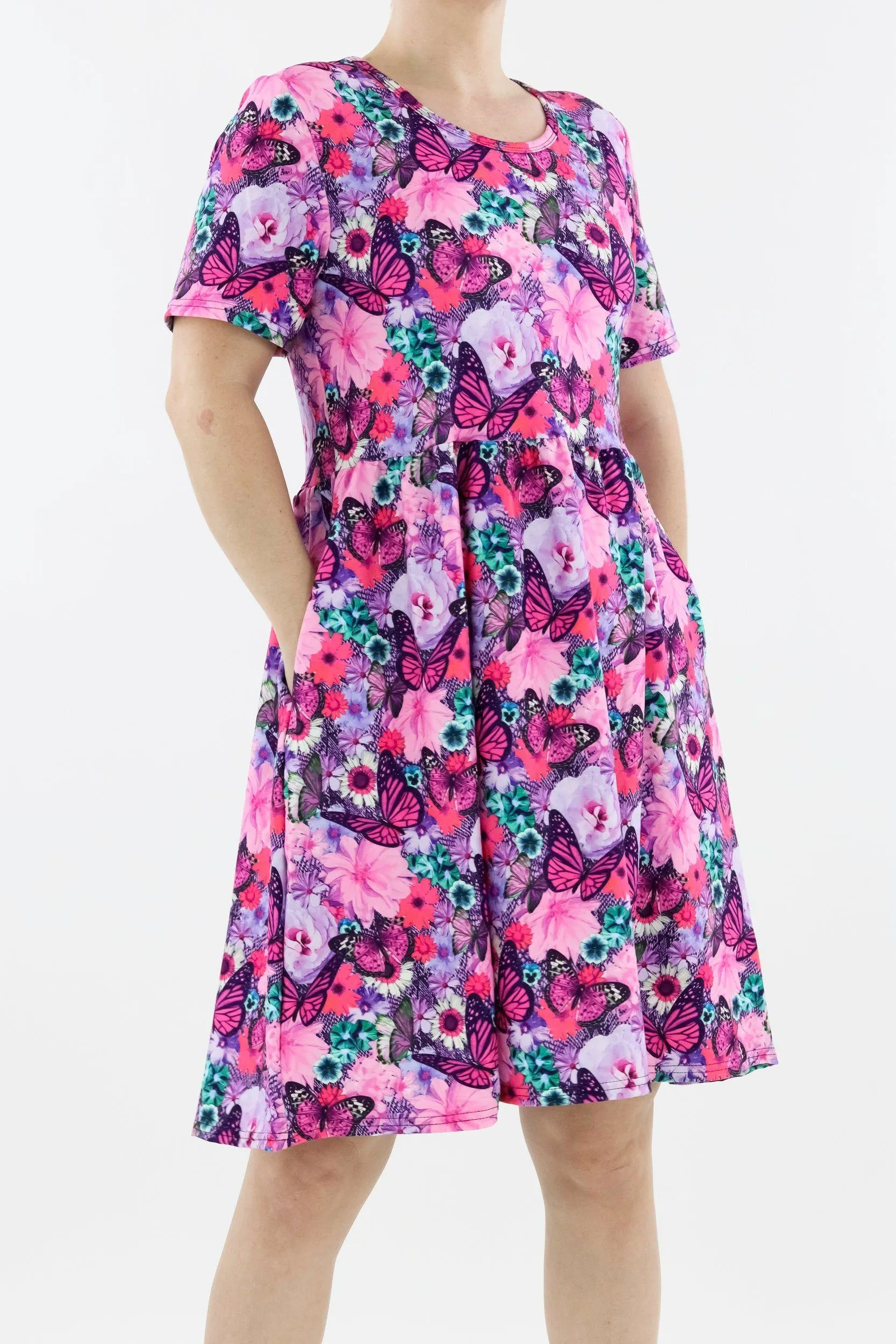 Florescence Butterfly - Short Sleeve Skater Dress - Knee Length - Side Pockets