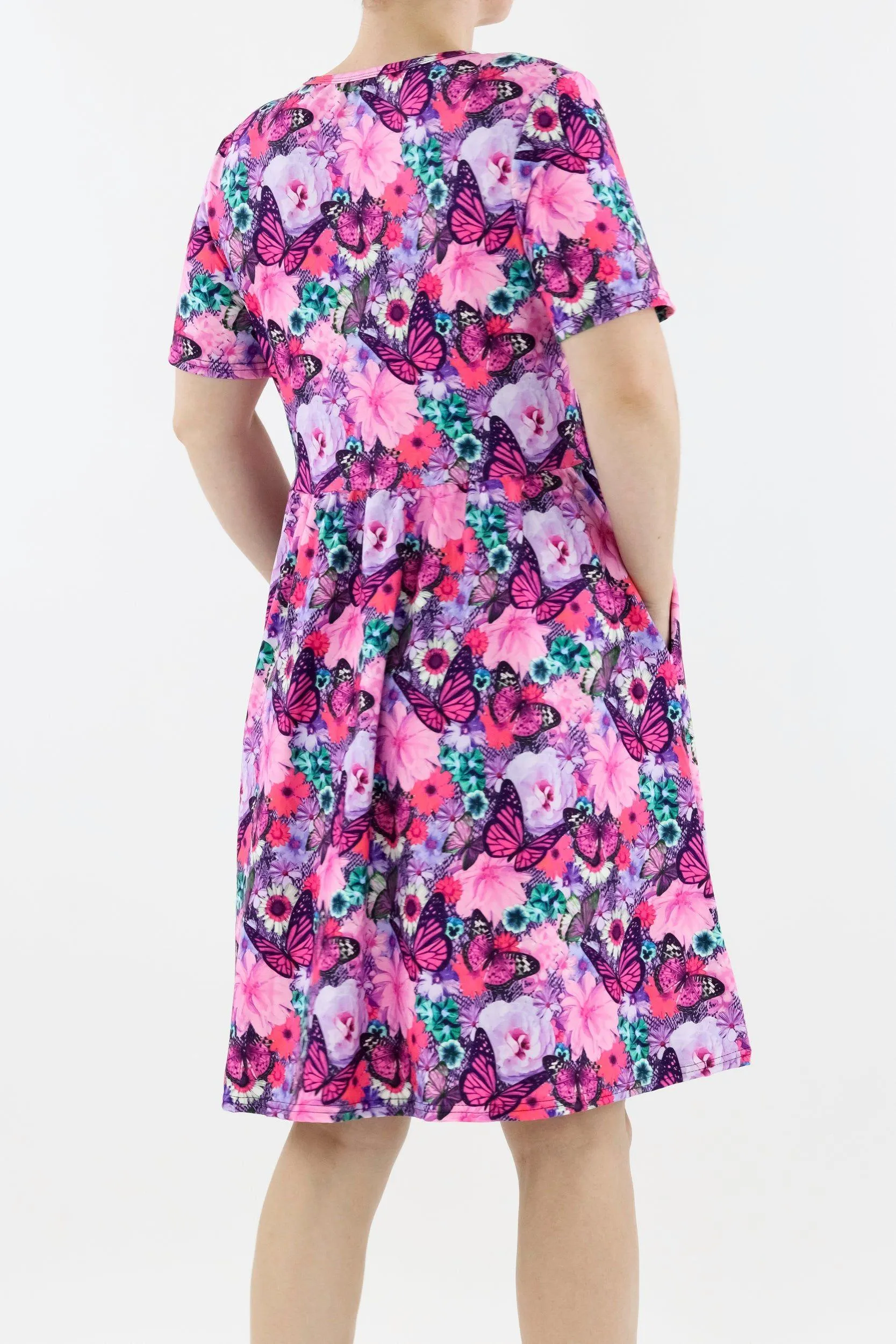 Florescence Butterfly - Short Sleeve Skater Dress - Knee Length - Side Pockets