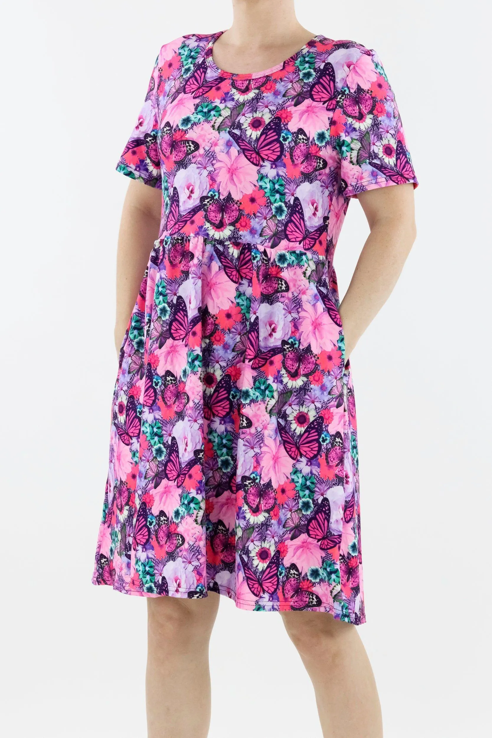 Florescence Butterfly - Short Sleeve Skater Dress - Knee Length - Side Pockets