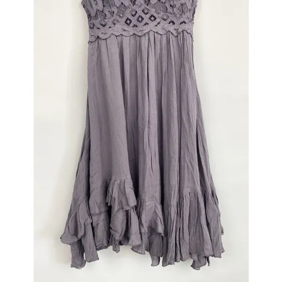 Free People Adella Fairy Grunge Asymmetrical Crochet Mini Slip Dress, Purple XS