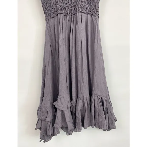 Free People Adella Fairy Grunge Asymmetrical Crochet Mini Slip Dress, Purple XS