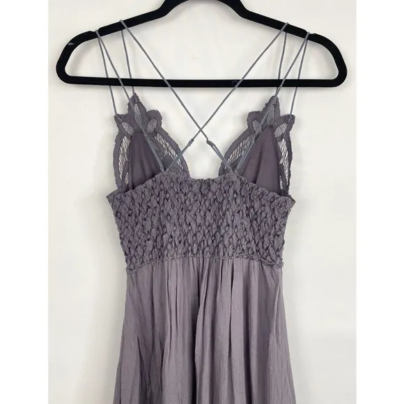 Free People Adella Fairy Grunge Asymmetrical Crochet Mini Slip Dress, Purple XS