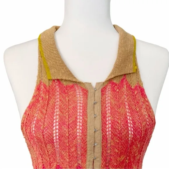 Free People Boho Ombre Halter Top Red &amp; Blue Knit Peplum Tank Top Size Medium