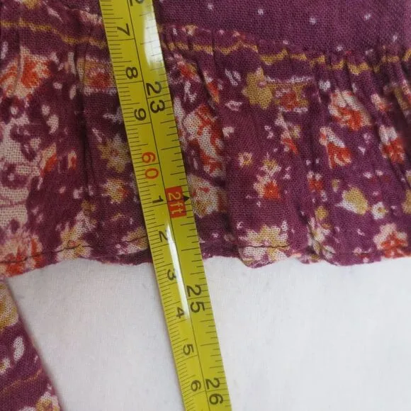 Free‎ People Bridget Dress Womens Medium Berry Floral Long Sleeve Ruffled Boho