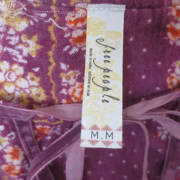 Free‎ People Bridget Dress Womens Medium Berry Floral Long Sleeve Ruffled Boho