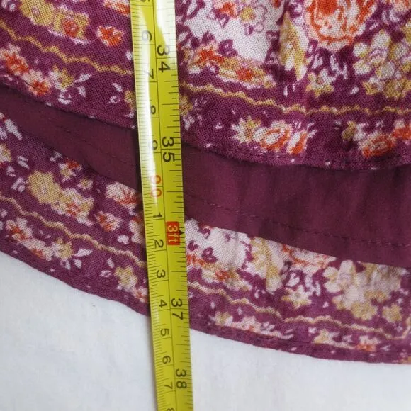Free‎ People Bridget Dress Womens Medium Berry Floral Long Sleeve Ruffled Boho