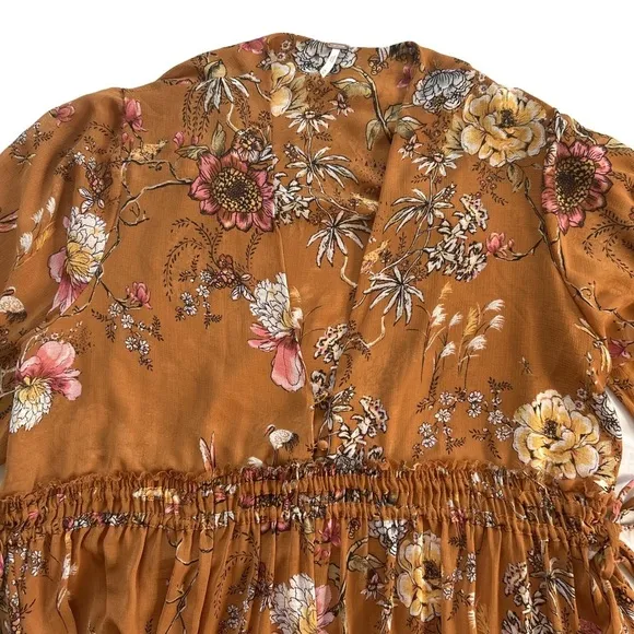Free People Cherry Blossom Mini deep v neck flowy floral long sleeve Dress M