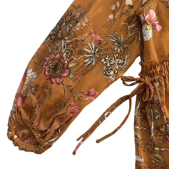 Free People Cherry Blossom Mini deep v neck flowy floral long sleeve Dress M