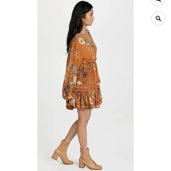 Free People Cherry Blossom Mini deep v neck flowy floral long sleeve Dress M