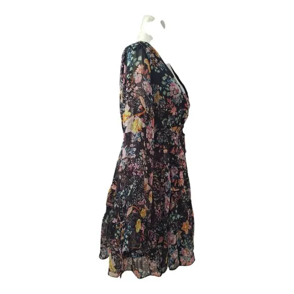 Free People Closer To The Heart Tiered Floral Women's Dress Black Multi Sz Large