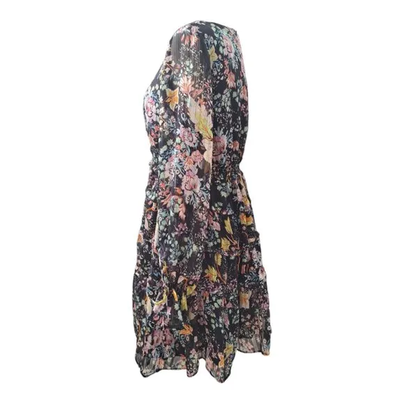 Free People Closer To The Heart Tiered Floral Women's Dress Black Multi Sz Large